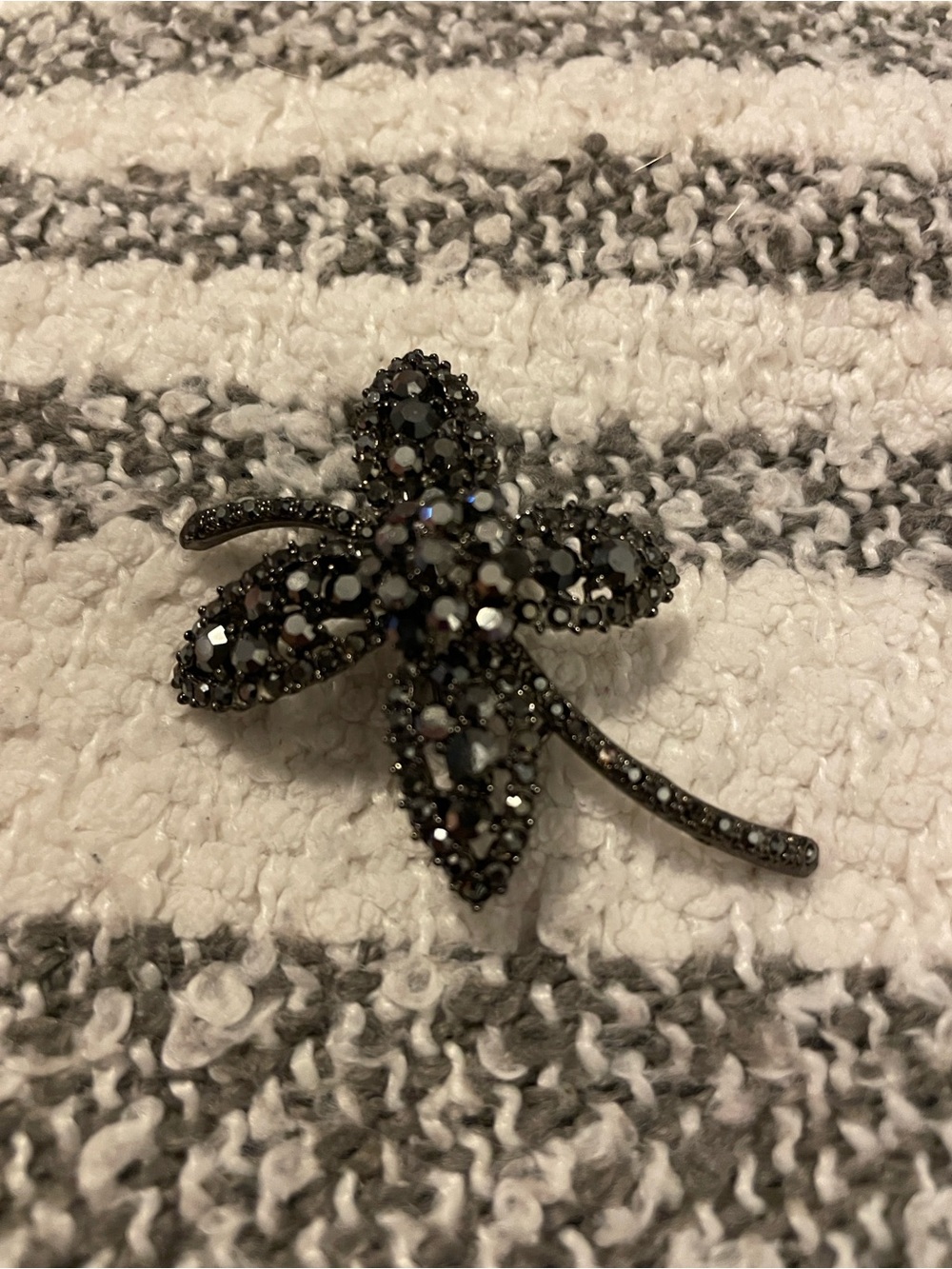 Black & Gunmetal Beaded Flower Brooch Pin
